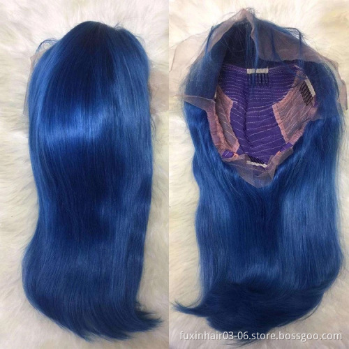 New Fashion Rainbow Color Transparent Lace Full Frontal Wig Colorful Seven Colors Ombre HD Lace Front Wig